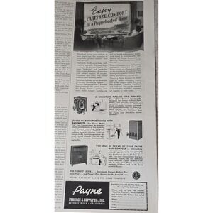 Payne Gas Furnace Advertisement 1939 Home Heating Climate Control